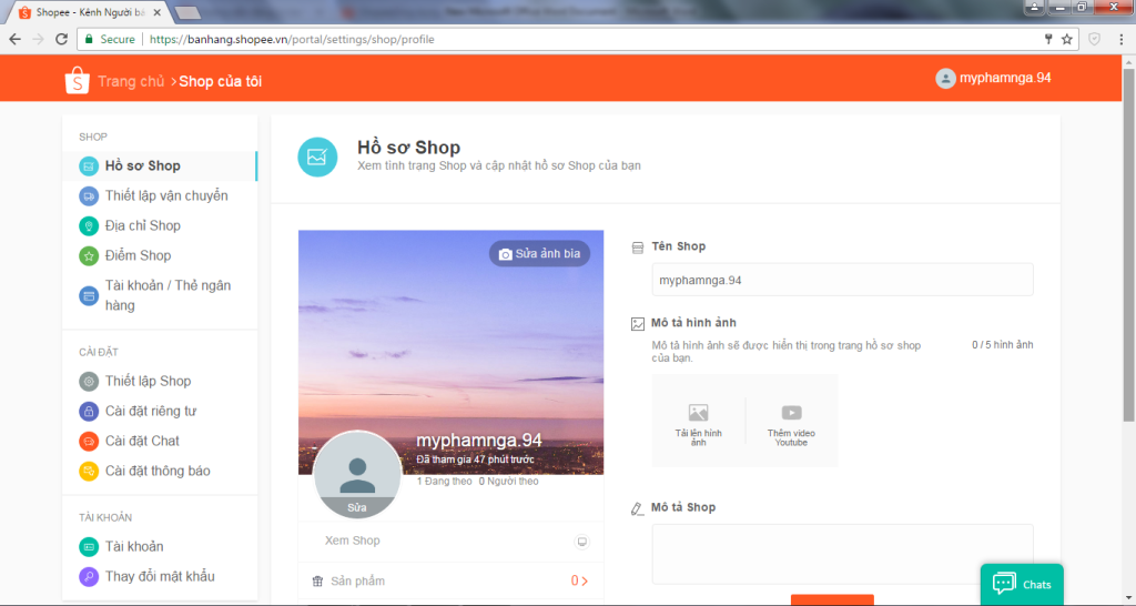 Thiết lập Shop trên shopee