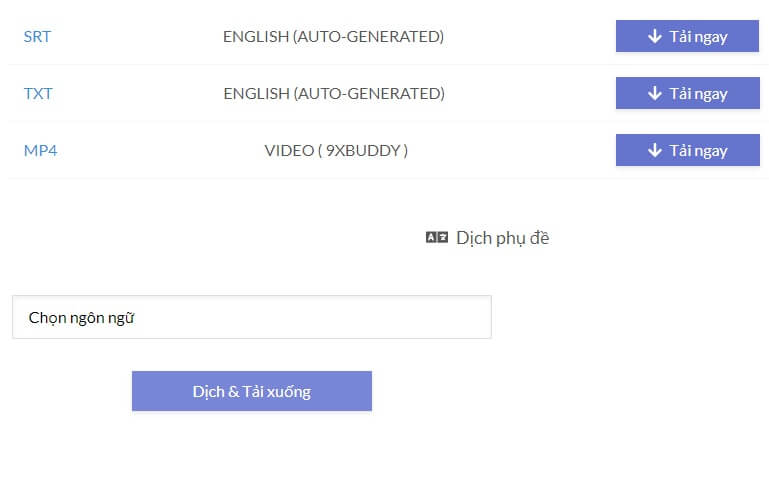 Chọn định dạng bản sub cần tải về từ Youtube 
