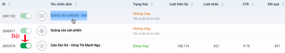 bật quảng cáo zalo bật quảng cáo zalo