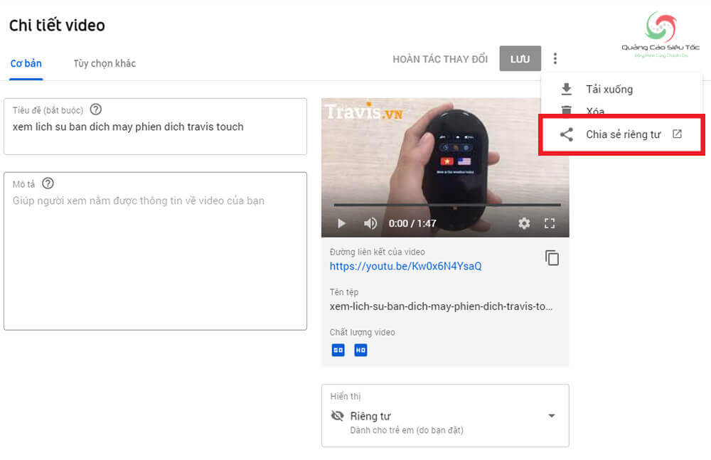 Nhấp vào Chia Sẻ Riêng Tư trên Youtube Nhấp vào Chia Sẻ Riêng Tư trên Youtube