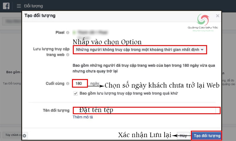 Các bước tạo đối tượng chưa quay lại website một khoảng thời gian Các bước tạo đối tượng chưa quay lại website một khoảng thời gian