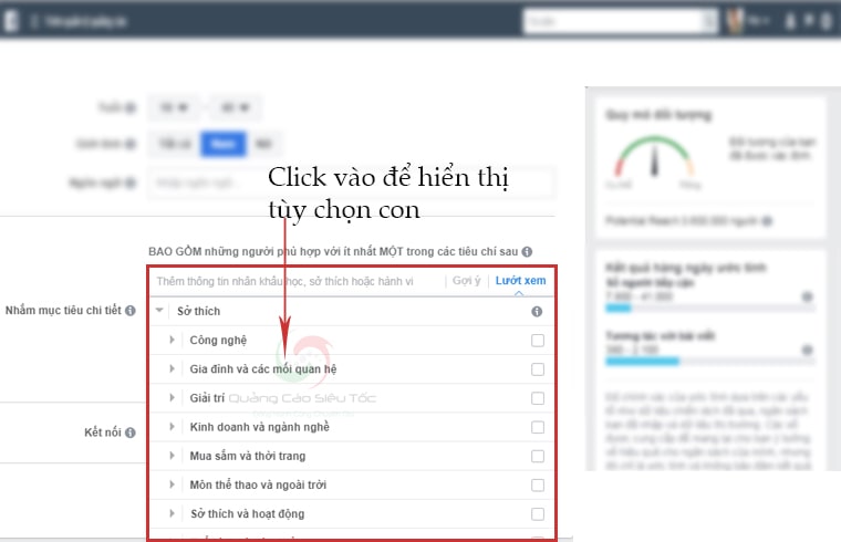 Target đối tượng theo từng sở thích cụ thể Target đối tượng theo từng sở thích cụ thể