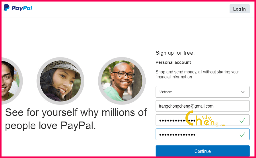 Nhập thông tin đăng nhập tài khoản Paypal