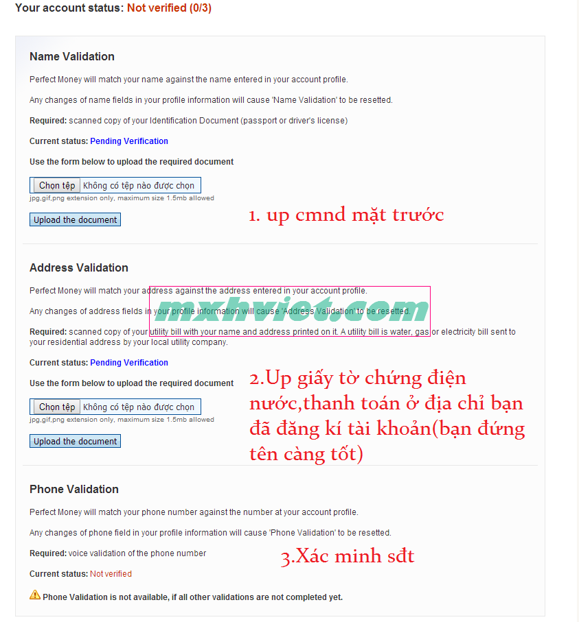Xác minh tài khoản Perfect Money