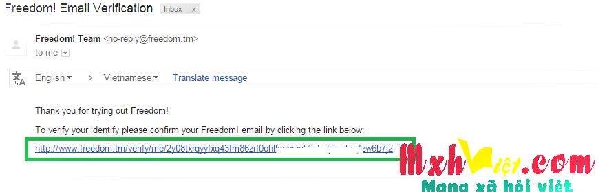 Email xác nhận thông tin đăng ký