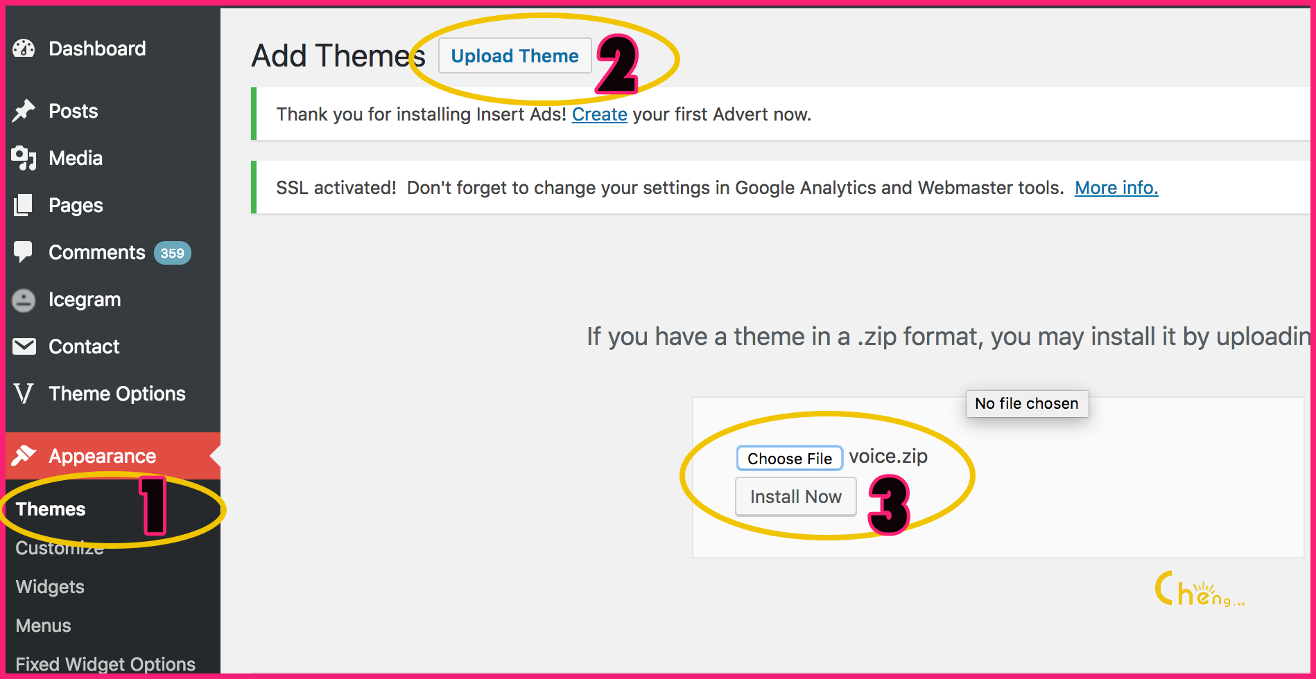 Cài đặt theme cho blog wordpress
