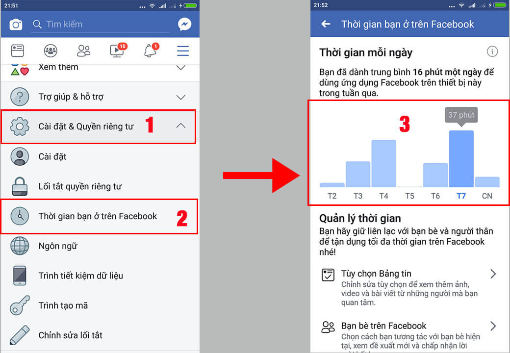 Xem thời gian online facebook trên android