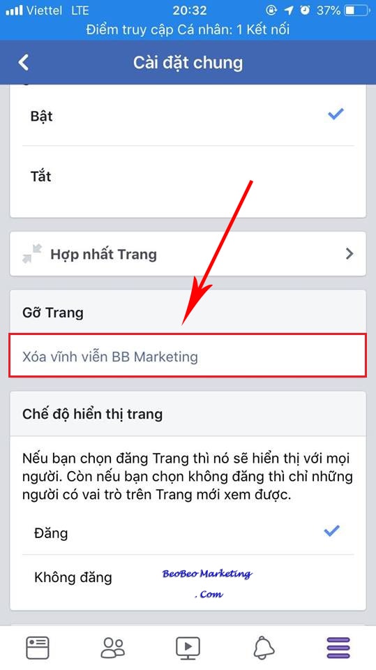 xóa fanpage trên điện thoại