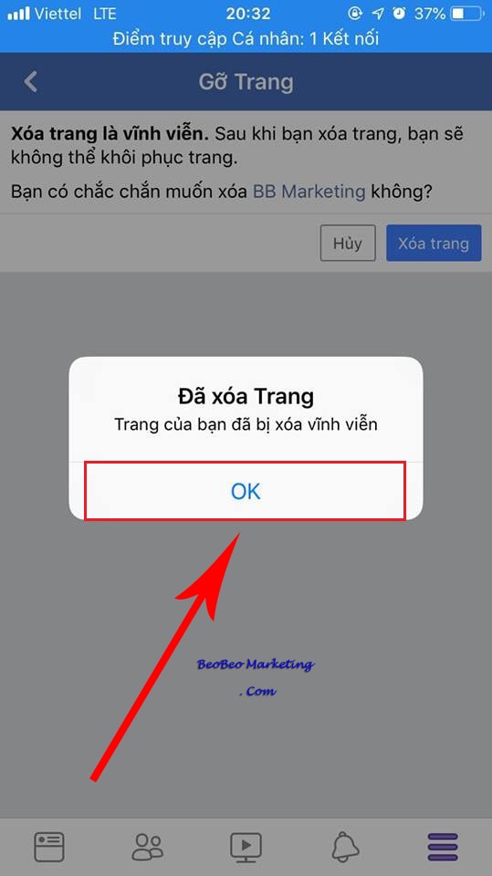 xóa trang fanpage trên điện thoại